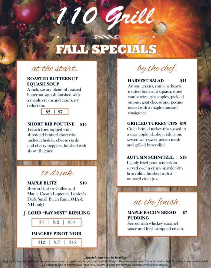 110 grill fall specials