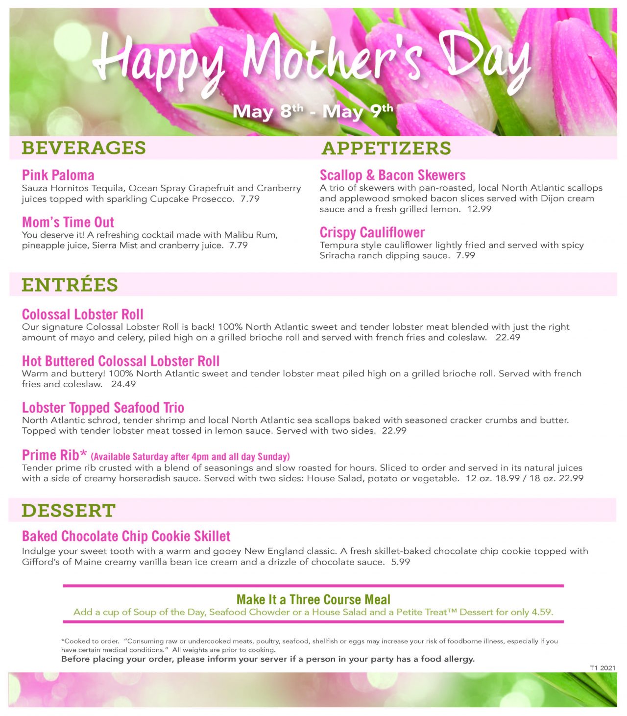 Special Mother's Day Menu at 99 Restaurant! Holyoke Mall