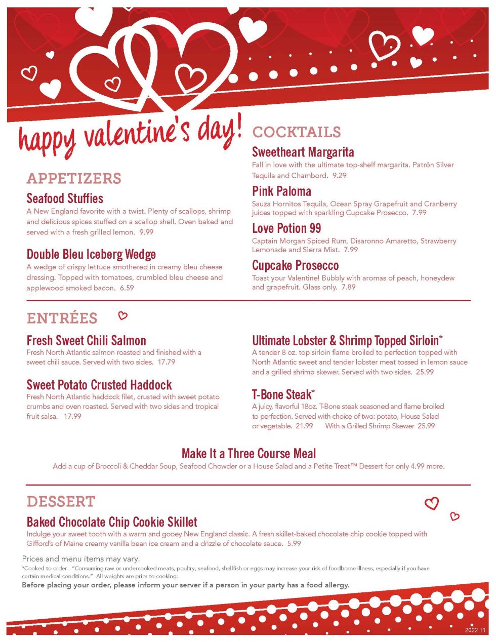 valentines day web menu 2022
