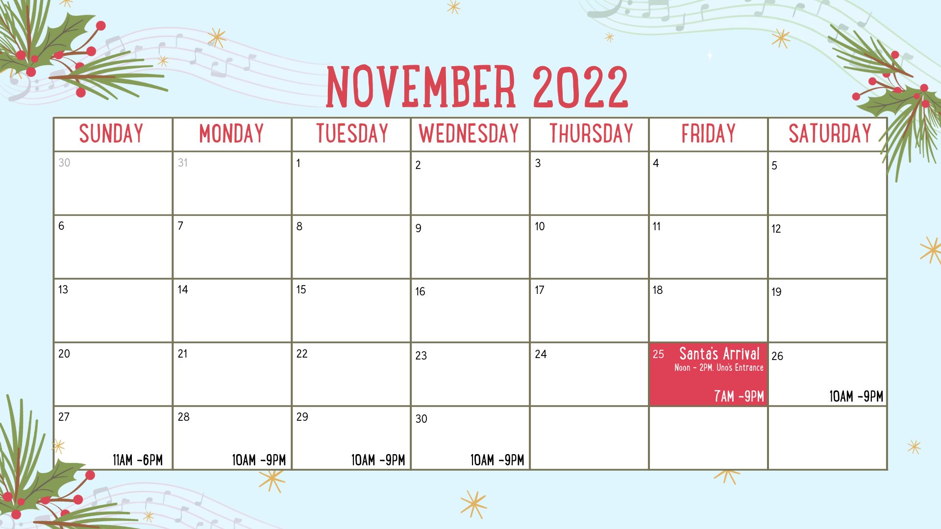 Holyoke Mall 2022 November Holiday Hours